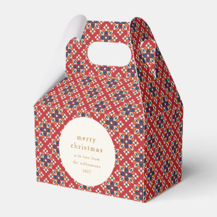 Vintage Red Blue Geometric Custom Merry Christmas Favor Boxes