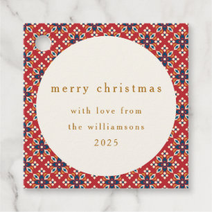 Vintage Red Blue Geometric Custom Merry Christmas Favor Tags