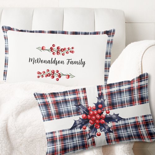 Vintage Red Blue Personalized Name Family Gift Lumbar Pillow