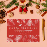 Vintage Red Botanical Line Art Merry Christmas