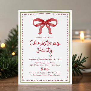 Vintage Red Bow Christmas Party Invitation