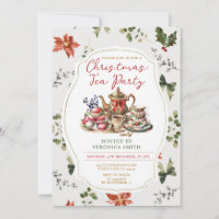 Vintage Red Bow Christmas Tea Party Floral Holiday