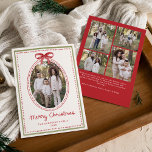 Vintage Red Bow Cream Christmas 5 Photo Holiday Card<br><div class="desc">Share timeless holiday greetings with this elegant Christmas card featuring your family photo framed in a watercolor oval design accented by a red bow and dotted border. “Merry Christmas” appears in handwritten red script, with your family name and year displayed below. The soft cream background framed by a red and...</div>