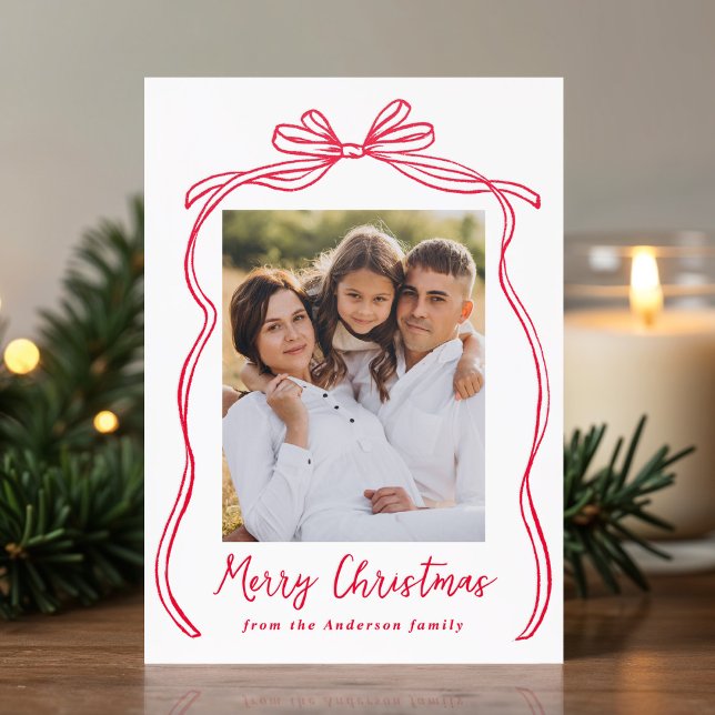 Vintage Red Bow Merry Christmas Letterpress Photo Cards (Creator Uploaded)