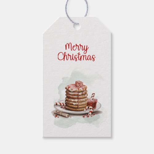Vintage red brown Watercolor Candy Cane Pancake Gift Tags