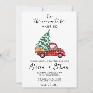 Vintage Red Buffalo Plaid Truck christmas wedding Invitation