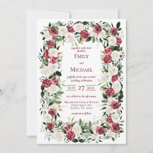 Vintage Red Burgundy White Roses Frame Invitation