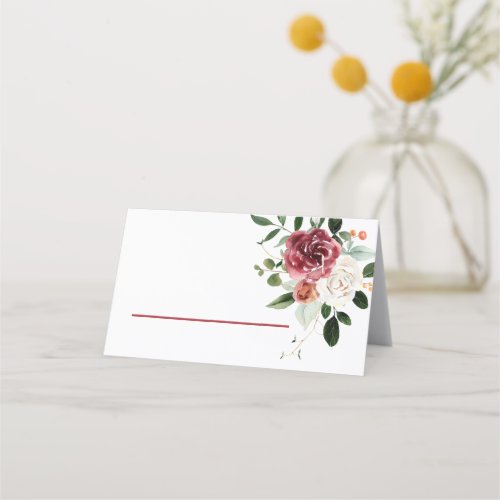 Vintage Red Burgundy White Roses Roses Floral Plac Place Card