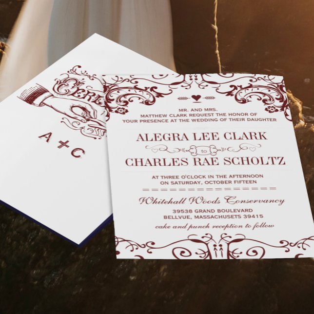 Vintage Red Burgundy Wine Typography Invitation (Creator Uploaded)