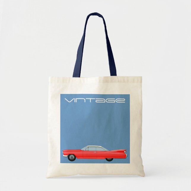VINTAGE RED CADILLAC ILLUSTRATION TOTE BAG (Front)
