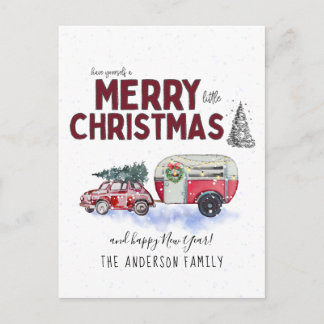 Vintage Red Camper Christmas Postcard