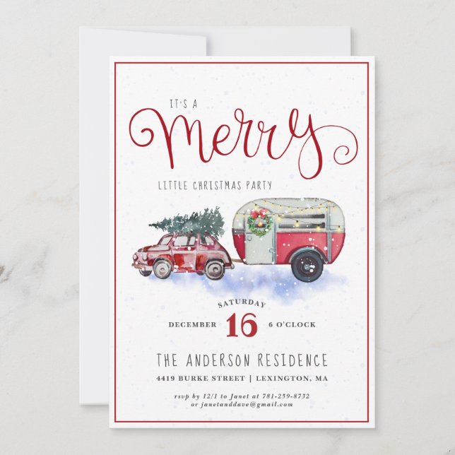 Vintage Red Camper Trailer | Christmas Party (Front)