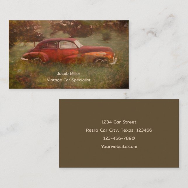 Vintage Red Car Antique Old Retro Business Card (Front/Back)