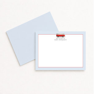 Vintage Red Car / Bus Nursery Note Card