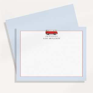Vintage Red Car / Bus Nursery Note Card