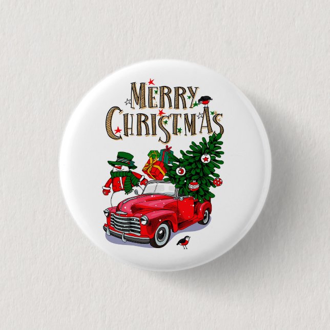 Vintage Red car  Christmas Button (Front)
