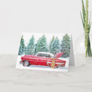Vintage Red Car Christmas Card