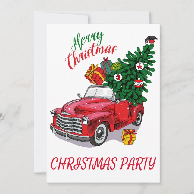 Vintage Red car  Christmas Holiday Invitation (Front)