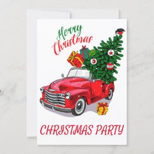 Vintage Red car Christmas Holiday Invitation