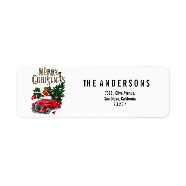 Vintage Red Car Christmas Label (Front)