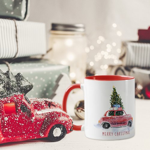 Vintage Red Car Christmas Mug