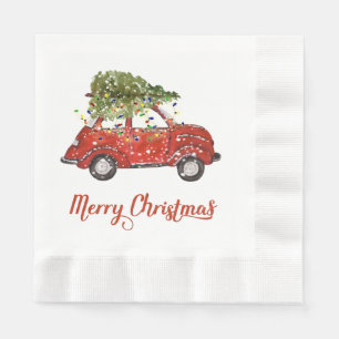 Vintage Red Car Christmas Paper Napkins