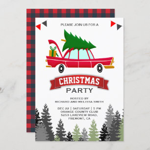 Vintage Red Car Christmas Party Invitation