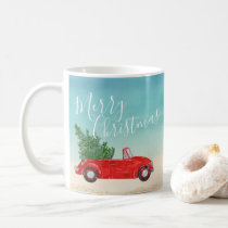 Vintage Red Car Christmas Tree Merry Christmas Coffee Mug