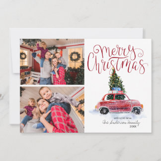 Vintage Red Car Christmas Tree | Photo Collage Holiday Card