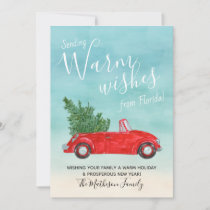 Vintage Red Car Christmas Tropical Warm Wishes Holiday Card