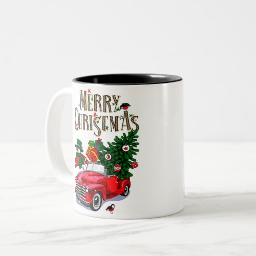 Vintage Red car  Christmas Two_Tone Coffee Mug