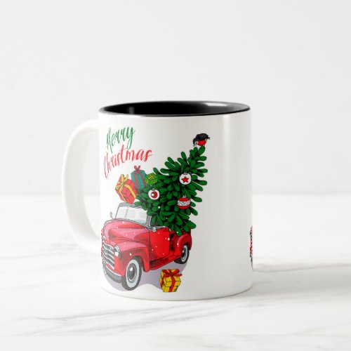 Vintage Red car  Christmas Two_Tone Coffee Mug