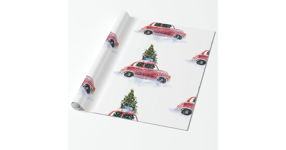 Vintage Red Car | Christmas Wrapping Paper | Zazzle.com