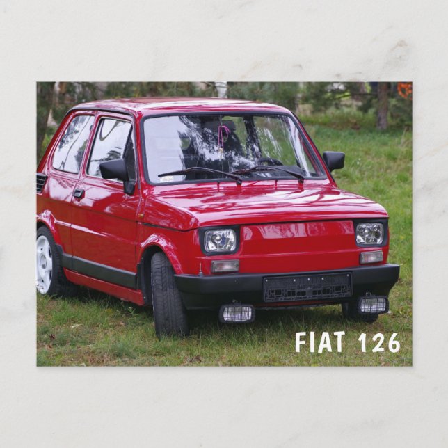 Vintage Red Car | Fiat 126 Postcard (Front)