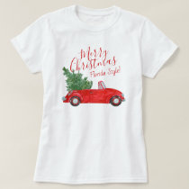 Vintage Red Car Merry #Christmas #Florida Style T-Shirt