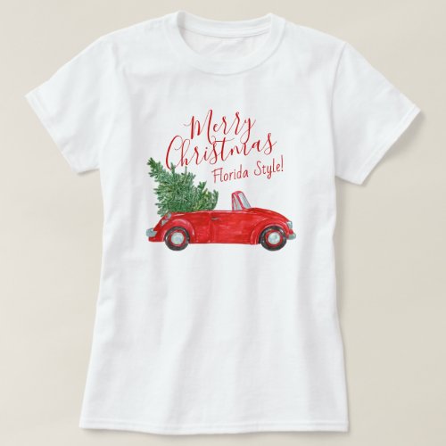 Vintage Red Car Merry Christmas Florida Style T_Shirt