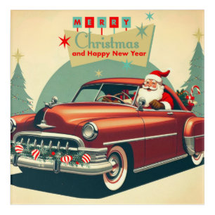 Vintage red car & Santa Acrylic Print