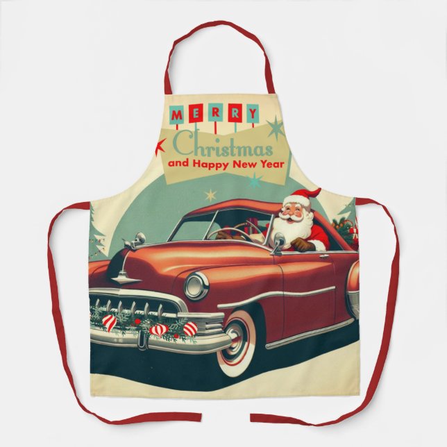 Vintage red car & Santa Apron (Front)