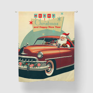 Vintage red car & Santa Blackout Curtains