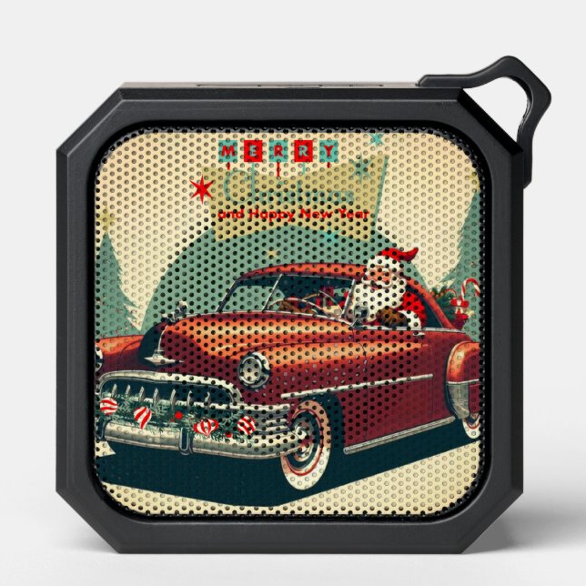 Vintage red car & Santa Bluetooth Speaker (Front)