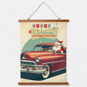 Vintage red car & Santa Hanging Tapestry