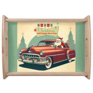Vintage red car & Santa Serving Tray