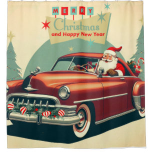 Vintage red car & Santa Shower Curtain