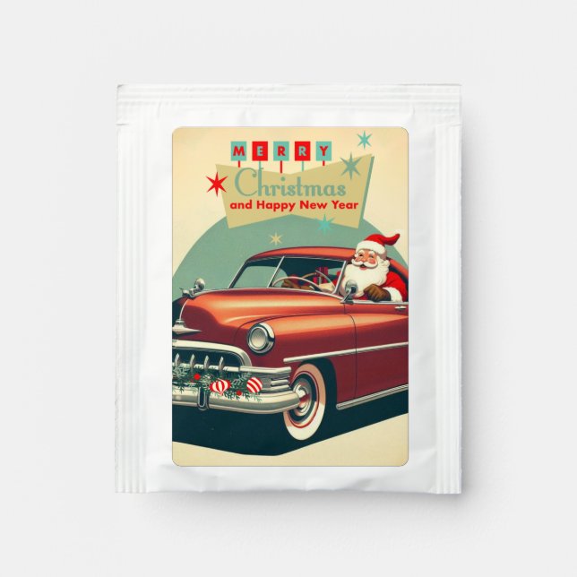 Vintage red car & Santa Tea Bag Drink Mix (Front)