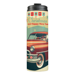 Vintage red car & Santa Thermal Tumbler