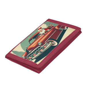 Vintage red car & Santa Trifold Wallet
