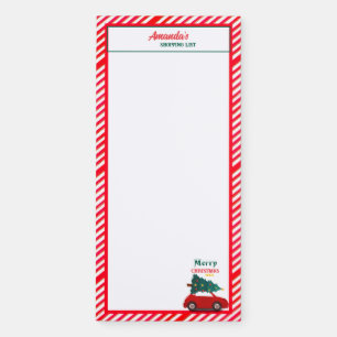 Vintage Red Car Stripes Christmas Shopping List Magnetic Notepad