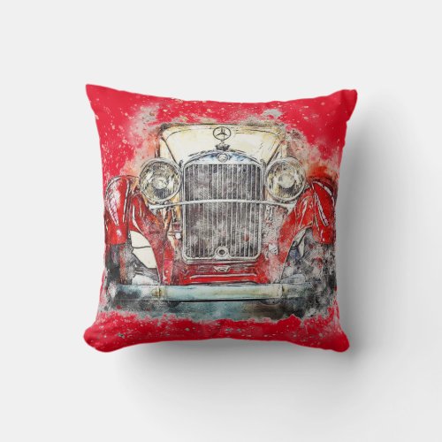 Vintage Red Car Throw Pillow