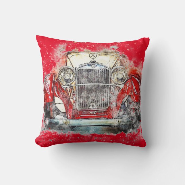 Vintage Red Car Throw Pillow (Front)
