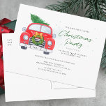 Vintage Red Car with Christmas Tree Family Party Invitation Postcard<br><div class="desc">Get ready to celebrate the season with a touch of nostalgia! Our customizable Christmas party invitations feature a charming vintage red car carrying a freshly cut Christmas tree. This classic, rustic design sets the perfect tone for a cozy holiday gathering with friends and family. Personalize the text with your party...</div>